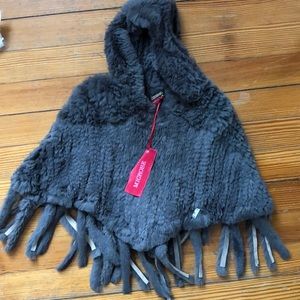 Grey rabbit fur poncho